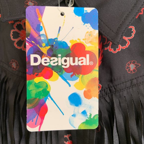 Women's Desigual Western Satin Paisley Long Sleeve Shirt Blouse Fringe Size L - Picture 9 of 14